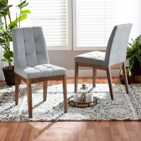 Baxton Studio RDC714-Light GreyWalnut-DC Baxton Studio Tara Mid-Century Modern Transitional Light Grey Fabric Upholstered and Walnut Brown Finished Wood 2-Piece Dining Chair Set